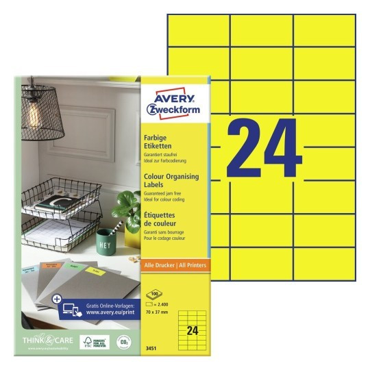 ETIKETE ZWECKFORM 3451 70x37mm RUMENE BARVE