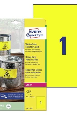 ETIKETE ZWECKFORM 210x297mm 1/20 RUMENA BARVA