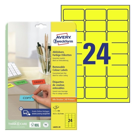 ETIKETE ZWECKFORM L6035 63,5x33,9mm 1/20 RUMENE