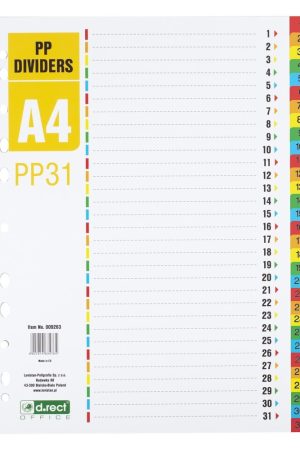 PREGRADNI KARTON A4 Z ŠTEVILKAMI 1-31 LEVIA PVC